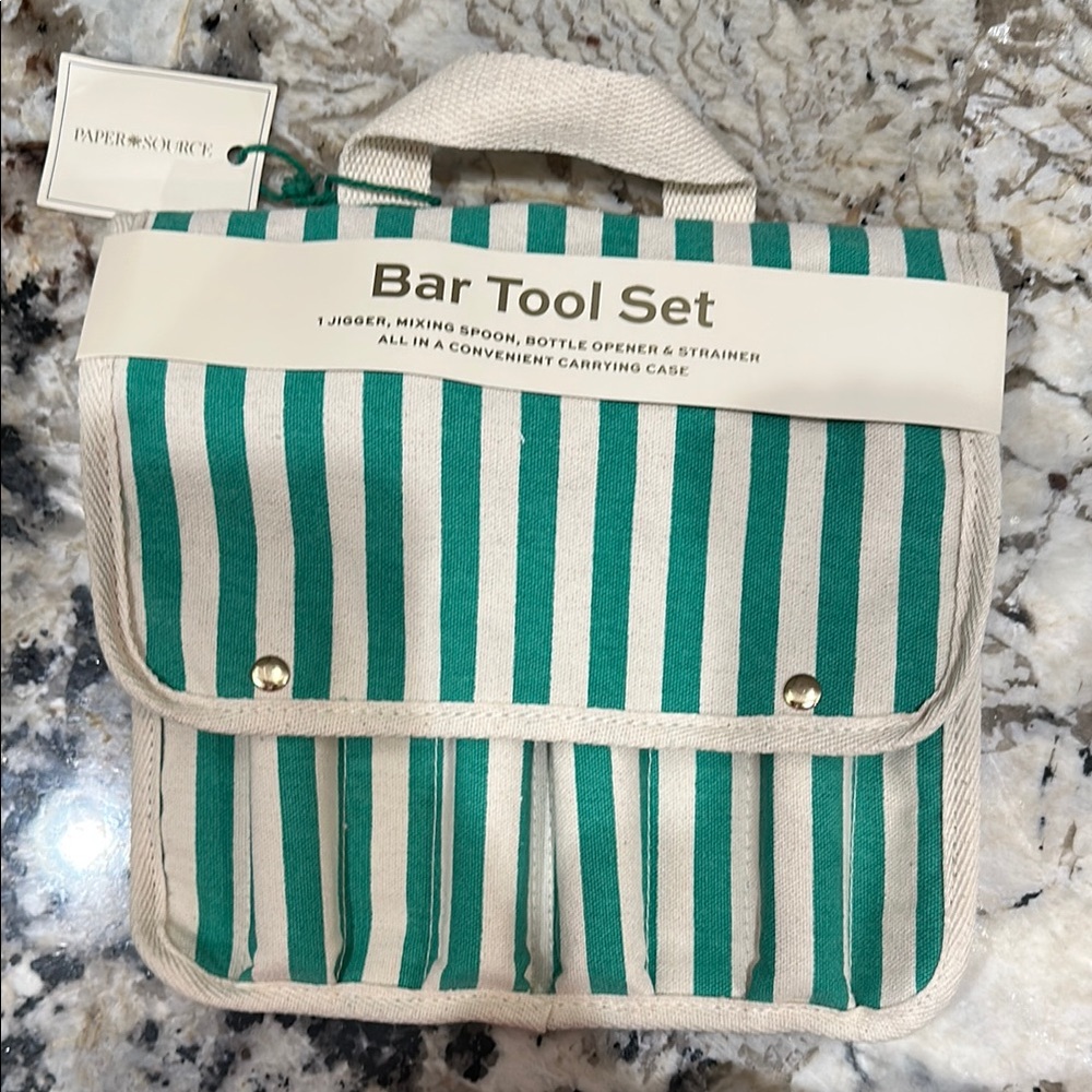 Paper Source Teal and Beige Striped Bar Tool Set